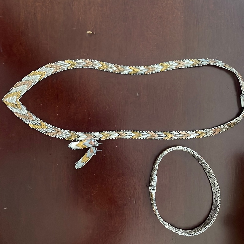 Italian tri silver necklace bracelet and earring set